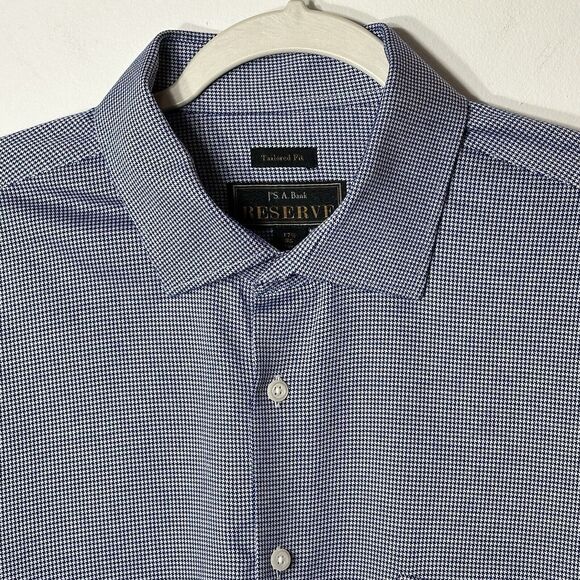 Jos A Bank Reserve Shirt Men's 17.5/35 Tailored Fit Blue Houndstooth Button Up - Picture 5 of 11